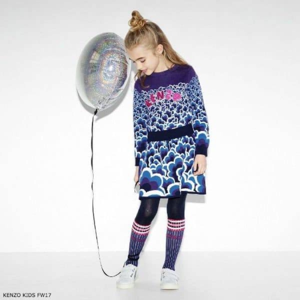 Kenzo Purple & Blue Popcorn Knit Dress for Kids 2T